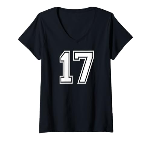 Damen Sportgrafik mit Nummer 17, Nummer siebzehn, passend zu Varsity T-Shirt mit V-Ausschnitt Damen Sportgrafik mit Nummer 17, Nummer siebzehn, passend zu Varsity T-Shirt mit V-Ausschnitt von Matching Sports Numbers Birthday Gifts