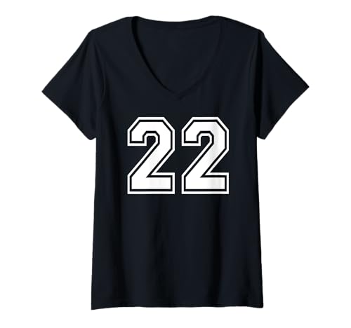 Damen Sportgrafik mit der Nummer 22, Nummer zweiundzwanzig, passend zum Gymnastik-Design T-Shirt mit V-Ausschnitt von Matching Sports Numbers Birthday Gifts