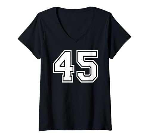 Damen Sportgrafik mit der Nummer 45, Nummer fünfundvierzig, passend zum Gymnastik-Design T-Shirt mit V-Ausschnitt von Matching Sports Numbers Birthday Gifts