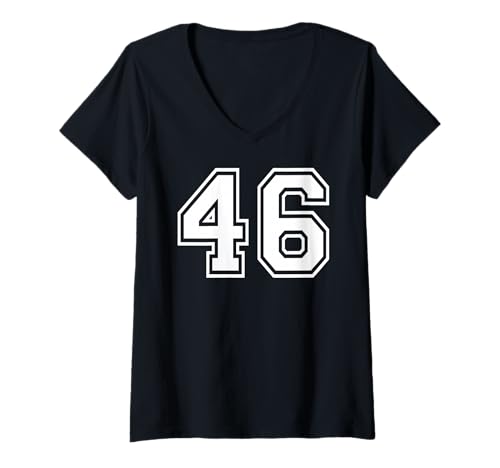 Damen Sportgrafik mit der Nummer 46, Nummer sechsundvierzig, passend zum Gymnastik-Design T-Shirt mit V-Ausschnitt von Matching Sports Numbers Birthday Gifts