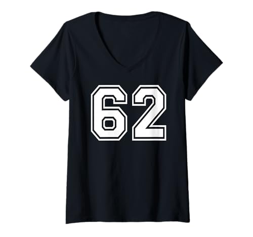 Damen Sportgrafik mit der Nummer 62, Nummer zweiundsechzig, passend zum Gymnastik-Design T-Shirt mit V-Ausschnitt von Matching Sports Numbers Birthday Gifts