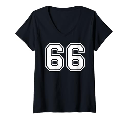 Damen Sportgrafik mit der Nummer 66, Nummer sechsundsechzig, passend zum Gymnastik-Design T-Shirt mit V-Ausschnitt von Matching Sports Numbers Birthday Gifts