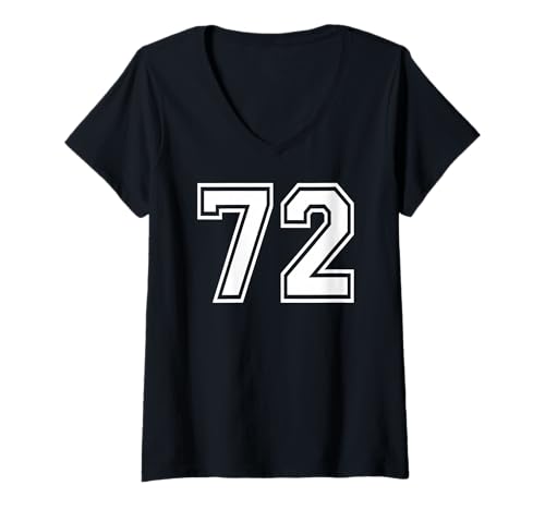 Damen Sportgrafik mit der Nummer 72, Nummer zweiundsiebzig, passend zu Varsity T-Shirt mit V-Ausschnitt von Matching Sports Numbers Birthday Gifts