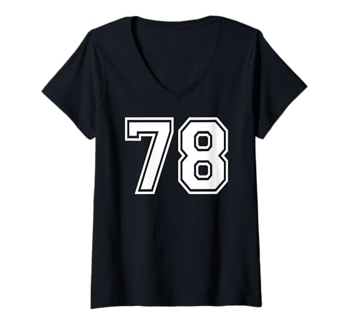 Damen Sportgrafik mit der Nummer 78, Nummer achtundsiebzig, passend zum Gymnastik-Design T-Shirt mit V-Ausschnitt von Matching Sports Numbers Birthday Gifts
