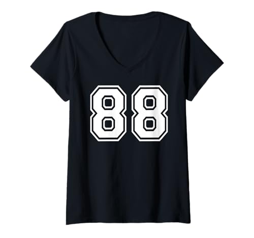 Damen Sportgrafik mit der Nummer 88, Nummer achtundachtzig, passend zum Gymnastik-Design T-Shirt mit V-Ausschnitt von Matching Sports Numbers Birthday Gifts
