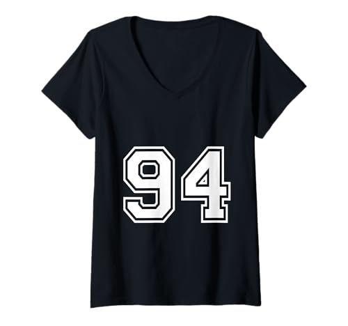 Damen Sportgrafik mit der Nummer 94, Nummer 94, Team-Motiv, passend zum Gymnastik-Design T-Shirt mit V-Ausschnitt von Matching Sports Numbers Birthday Gifts