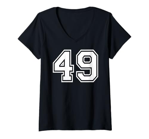 Damen Team-Sportgrafik mit der Nummer 49, Nummer 49, passend zum Gymnastik-Design T-Shirt mit V-Ausschnitt von Matching Sports Numbers Birthday Gifts