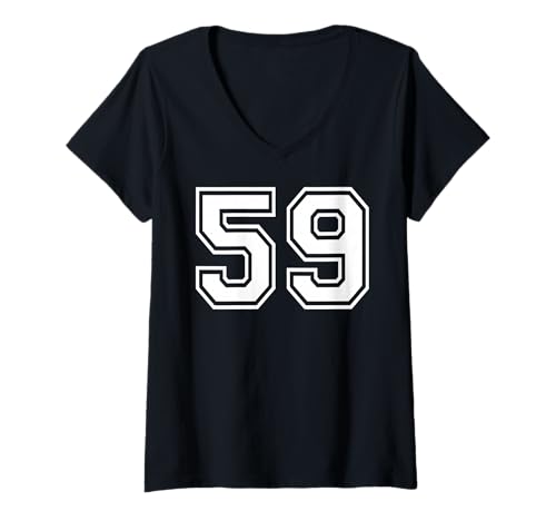 Damen Team-Sportgrafik mit der Nummer 59, Nummer 59, passend zum Gymnastik-Design T-Shirt mit V-Ausschnitt von Matching Sports Numbers Birthday Gifts