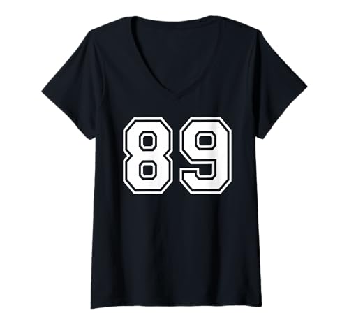 Damen Team-Sportgrafik mit der Nummer 89, Nummer 89, passend zum Gymnastik-Design T-Shirt mit V-Ausschnitt von Matching Sports Numbers Birthday Gifts