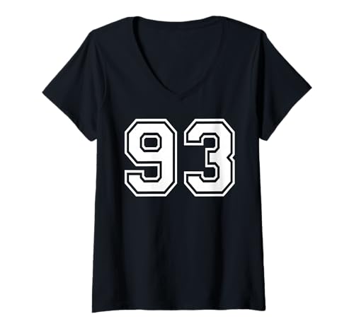 Damen Team-Sportgrafik mit der Nummer 93, Nummer 93, passend zum Gymnastik-Design T-Shirt mit V-Ausschnitt von Matching Sports Numbers Birthday Gifts