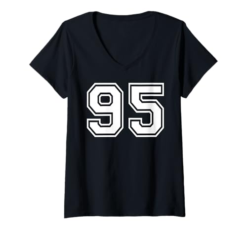 Damen Team-Sportgrafik mit der Nummer 95, Nummer 95, passend zum Gymnastik-Design T-Shirt mit V-Ausschnitt von Matching Sports Numbers Birthday Gifts