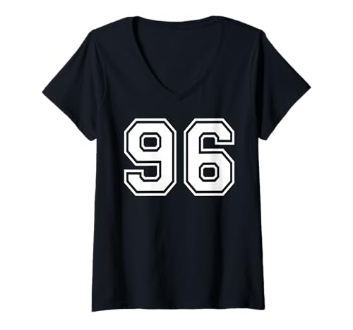 Damen Team-Sportgrafik mit der Nummer 96, Nummer 96, passend zum Gymnastik-Design T-Shirt mit V-Ausschnitt von Matching Sports Numbers Birthday Gifts