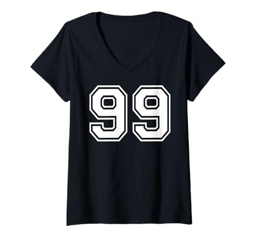 Damen Team-Sportgrafik mit der Nummer 99, Nummer 99, passend zum Gymnastik-Design T-Shirt mit V-Ausschnitt von Matching Sports Numbers Birthday Gifts