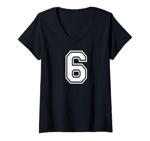 Damen Teamsport-Grafikdesign Nummer Sechs, passend zum Gymnastik-Design T-Shirt mit V-Ausschnitt von Matching Sports Numbers Birthday Gifts