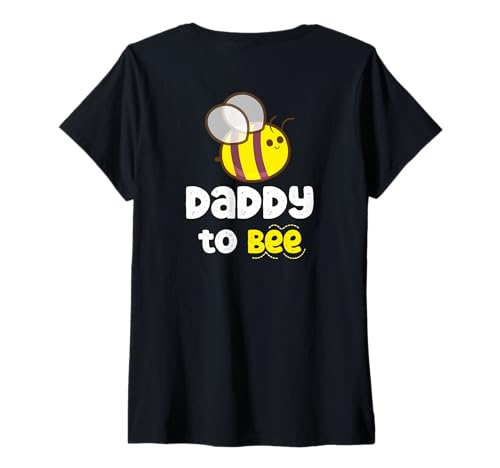 Damen Daddy-to-BEE Promoted to Father Soon-to-Be Dad Art auf der Rückseite T-Shirt mit V-Ausschnitt von Matching Top BEE Family Pajama Est. 2026