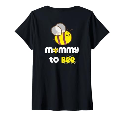 Damen Mommy-to-BEE Promoted to Mother Soon-to-Be Mom Art auf der Rückseite T-Shirt mit V-Ausschnitt von Matching Top BEE Family Pajama Est. 2026