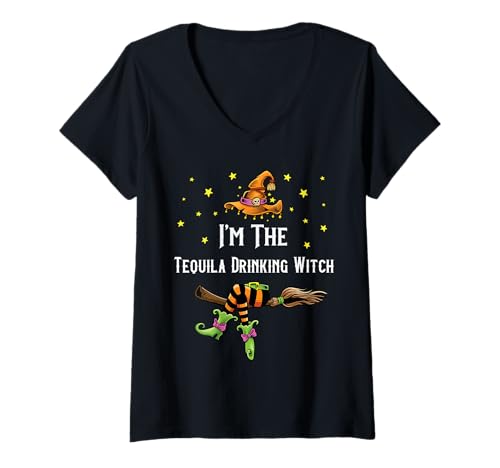 Damen Ich Bin die Tequila Trinking Witch Halloween Matching Group T-Shirt mit V-Ausschnitt Damen Ich Bin die Tequila Trinking Witch Halloween Matching Group T-Shirt mit V-Ausschnitt von Matching Witch Halloween Costumes by Foxio