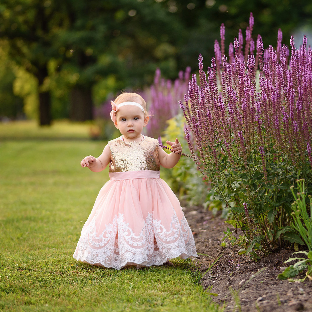 Baby Mädchen Kleid, Paillettenkleid, Prinzessin Spitzen Tutu Blumen Rosa Erstkommunion Sommerkleid von MatchingLook