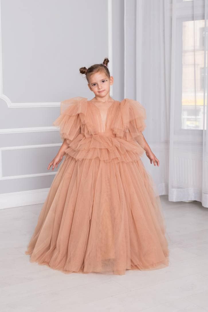 Blumenmädchen Kleid, Terracotta Kleinkind Hochzeit Mädchen Tüll Maxi Cake Smash Outfit, Junior Brautjungfer, Tutu Kleid von MatchingLook