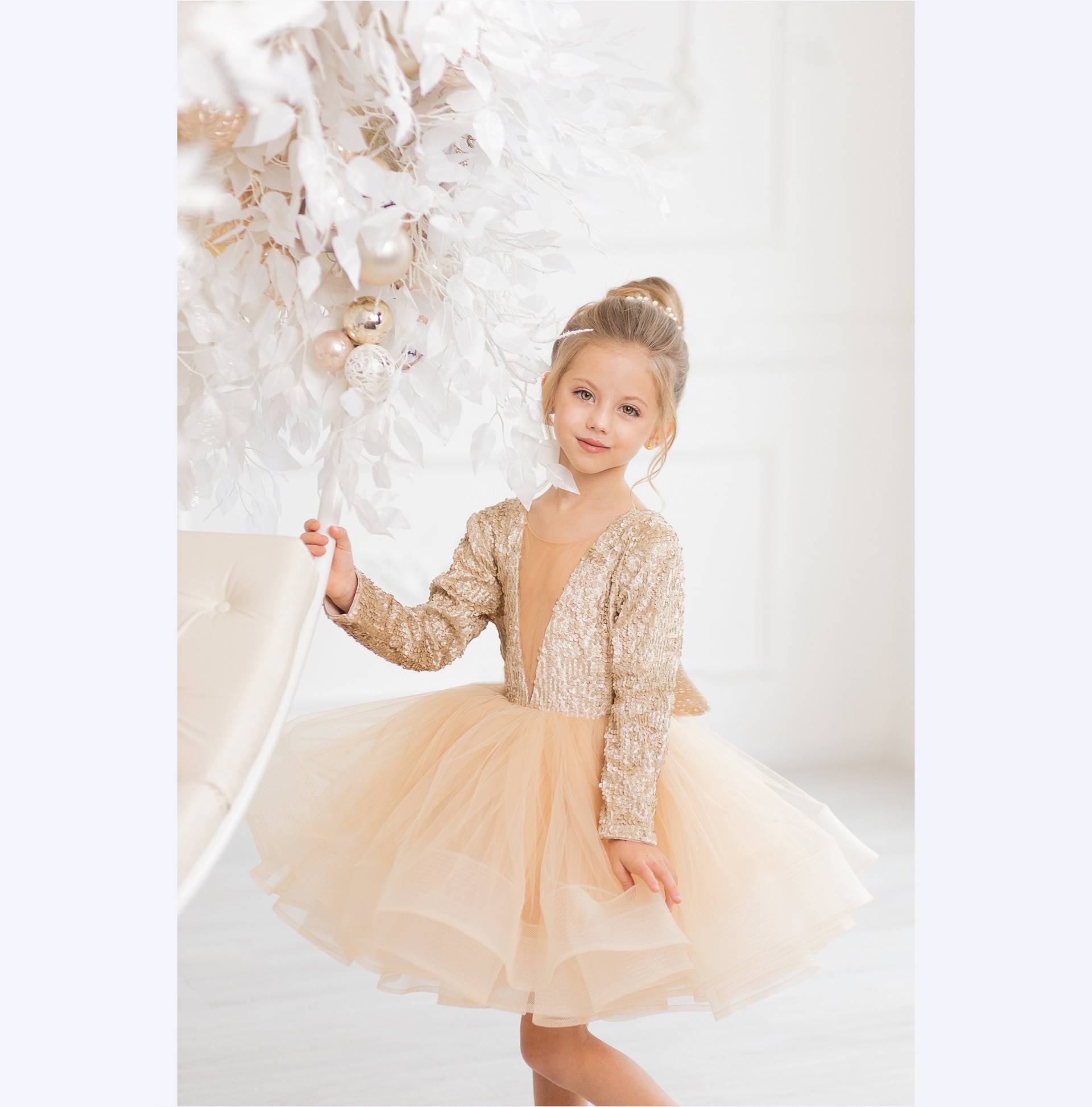 Champagner Tüll Kleid, Creme Tutu Prinzessin Kleines Mädchen Partykleid, Kurzes Tüllkleid, Taufkleid, Kleinkind Puffy Kleid von MatchingLook