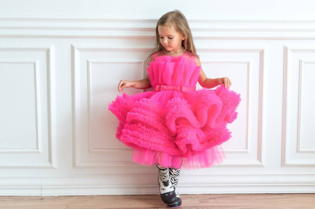 Fuchsia Tutu Kleid, Hot Pink Tüll Puffy Layered Prinzessin Mädchen Kleinkind Soft Sommer Party Kleid von MatchingLook