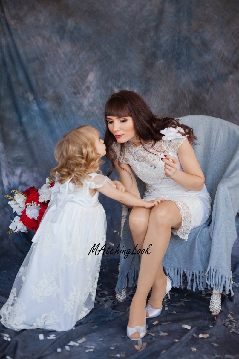 Mama Und Ich Kleid, Taufkleid Für Mama, Taufkleid, Weißes Prinzessinnenkleid, Passendes Mutter-Tochter-Kleid, Spitzenkleid, Segenskleid von MatchingLook
