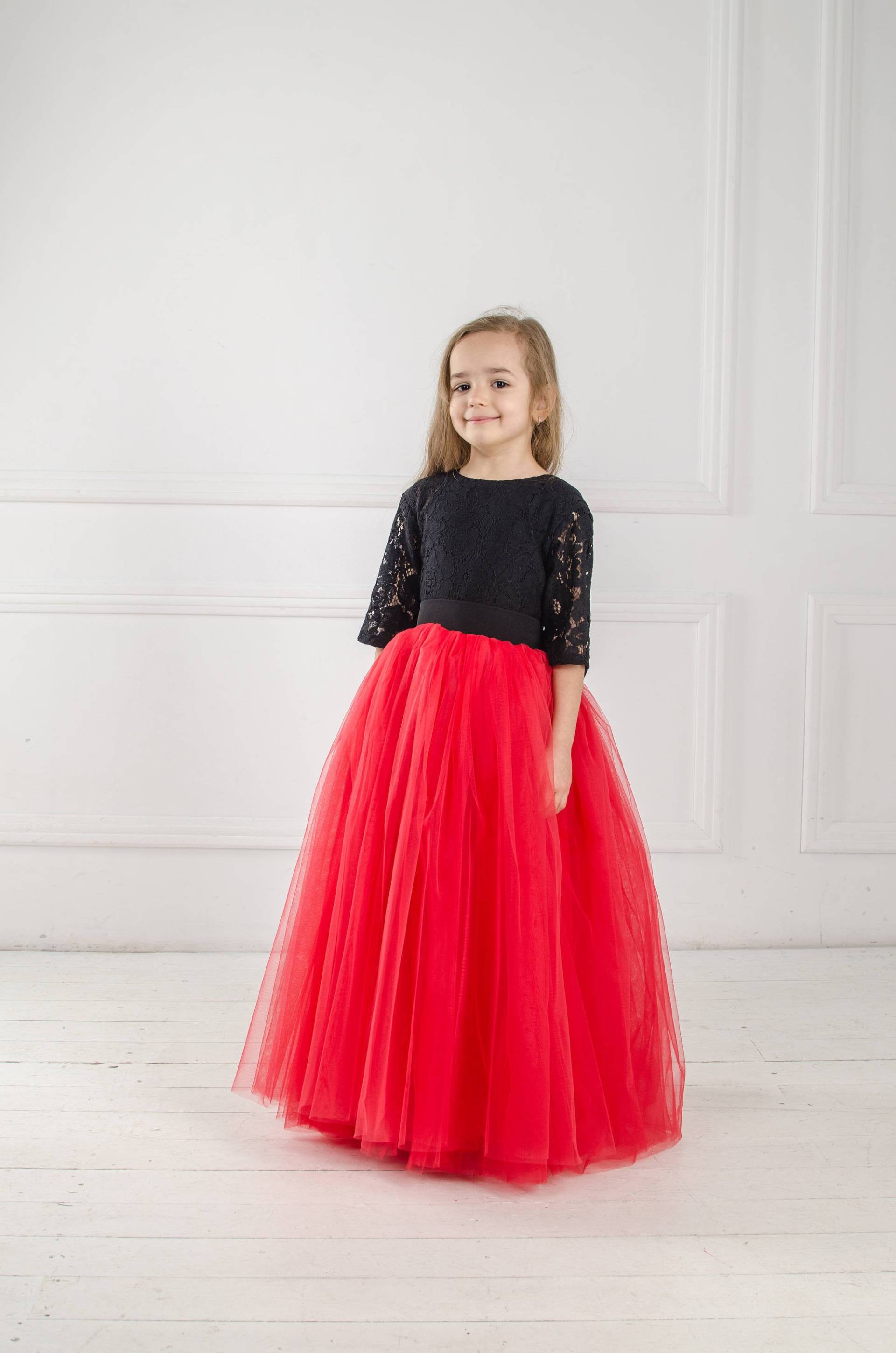 Rotes Und Schwarzes Mädchenkleid, Blumenmädchenkleid, Tutu Tüllkleid, Pageant Kleid, Besonderes Anlasskleid, Baby Mädchen Spitzenkleid, Formales von MatchingLook