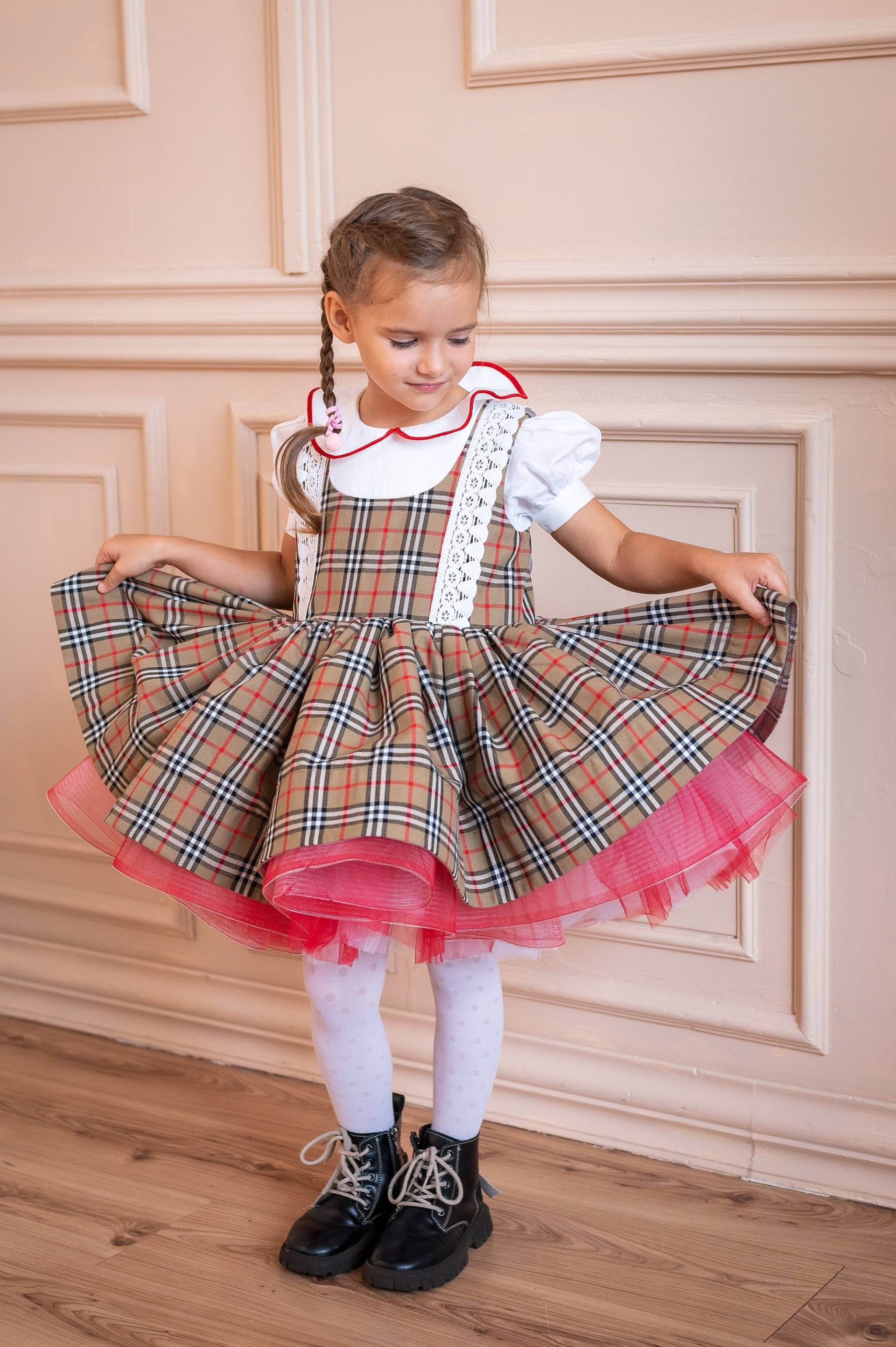 Weihnachten Mädchen Kleid, Kariertes Tartan Rüschenkleid, Xmas Fotografie Tutu Retro Festliches Kleid von MatchingLook