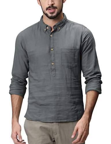 Matchstick Herren Slim Fit Langarm Hemd Leinen Freizeit#2011(2010 Grau,S) von Matchstick