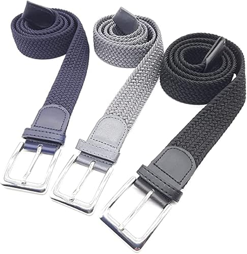 Matec 3 Stück Stretchgürtel 110 cm Gesamtlänge 3,5 cm breit elastische geflochtene dehnbare 1 x Blau 1 x Grau 1 x Schwarz von Matec Patent Trades UG