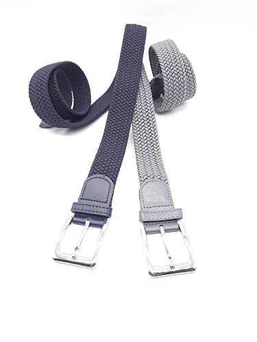 Matec 2 Stück Stretchgürtel mit 115 cm Gesamtlänge und 3,5 cm breit elastische geflochtene dehnbare 1 x Blau und 1 x Grau. von Matec