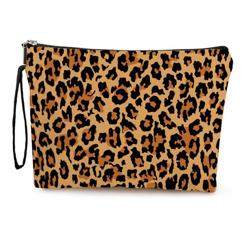Mateju 2PCS Kosmetiktasche, Kulturtasche Damen, Leopard Textur Tragbare Kulturbeutel, Doppelseitig Make up Tasche, Kosmetiktasche Klein mit Reißverschluss für Tägliche Reisen (Braun) von Mateju