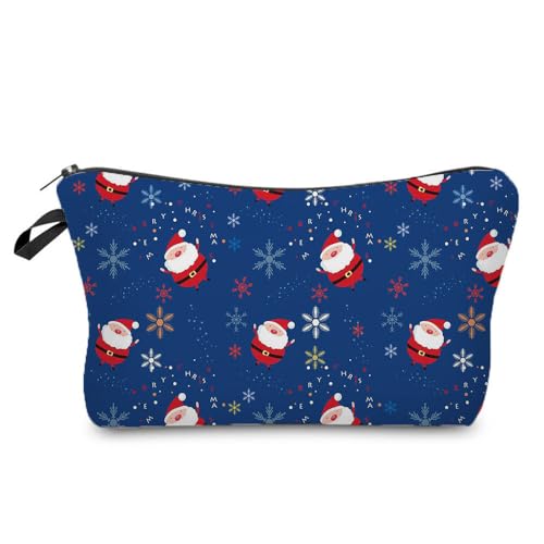 Mateju 2er-Pack Kosmetiktasche, Kulturtasche Damen, Süßer Weihnachten Tragbare Kulturbeutel Druck Make up Tasche, Kosmetiktasche Klein mit Reißverschluss für Tägliche Reisen (Weihnachten Blau) von Mateju
