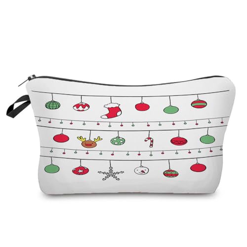 Mateju 2er-Pack Kosmetiktasche, Kulturtasche Damen, Süßer Weihnachten Tragbare Kulturbeutel Druck Make up Tasche, Kosmetiktasche Klein mit Reißverschluss für Tägliche Reisen (Weihnachten Weiß) von Mateju