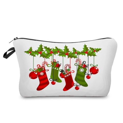 Mateju 2er-Pack Kosmetiktasche, Kulturtasche Damen, Süßer Weihnachten Tragbare Kulturbeutel Druck Make up Tasche, Kosmetiktasche Klein mit Reißverschluss für Tägliche Reisen (Weihnachtsstrümpfe) von Mateju