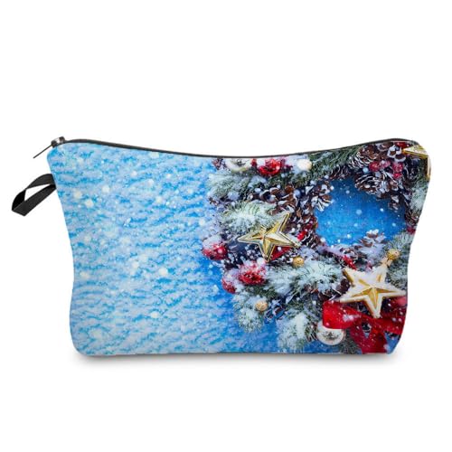 Mateju 2er-Pack Kosmetiktasche, Kulturtasche Damen, Weihnachten Tragbare Kulturbeutel, Modischer Druck Make up Tasche, Kosmetiktasche Klein mit Reißverschluss für Tägliche Reisen (Blau) von Mateju