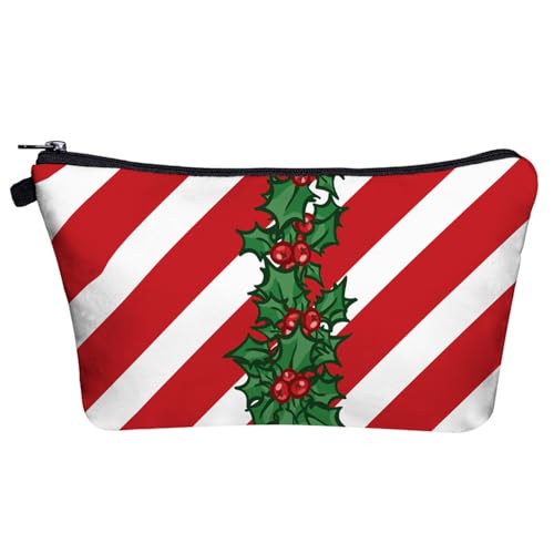 Mateju 2er-Pack Kosmetiktasche, Kulturtasche Damen, Weihnachten Tragbare Kulturbeutel, Modischer Druck Make up Tasche, Kosmetiktasche Klein mit Reißverschluss für Tägliche Reisen (Rote Streifen) von Mateju