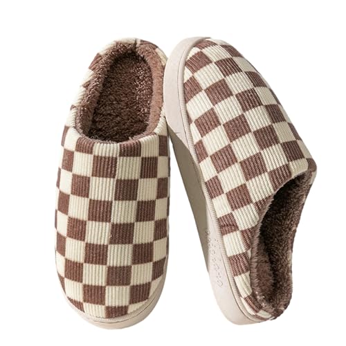 Mateju Checkerboard Einfach Stil Hausschuhe Winter Damen Herren, Warm Pantoffeln Flauschige Weiche Plüsch Unisex Schuhe Rutschfest Leicht Slipper Schlafzimmer Hausschuhe von Mateju