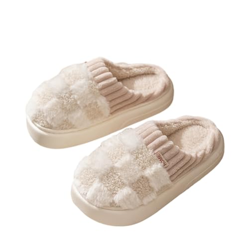 Mateju Damen Herren Hausschuhe Winter Kuschelige Warm Unisex Pantoffeln, Gitter Jacquard Weicher Plüschfutter Drinnen Draußen Zuhause Slipper mit Rutschfester Gummisohle von Mateju