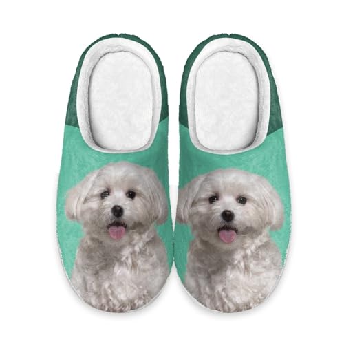 Mateju Damen Herren Hausschuhe Winter Kuschelige Warm Unisex Pantoffeln, Hund Drucken Weicher Plüschfutter Drinnen Draußen Zuhause Slipper mit Rutschfester Gummisohle von Mateju