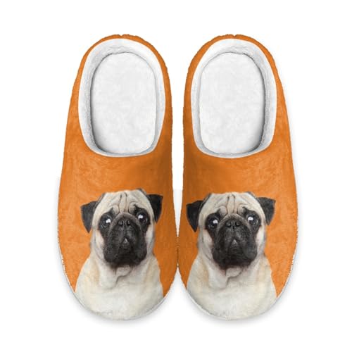 Mateju Damen Herren Hausschuhe Winter Kuschelige Warm Unisex Pantoffeln, Hund Drucken Weicher Plüschfutter Drinnen Draußen Zuhause Slipper mit Rutschfester Gummisohle von Mateju