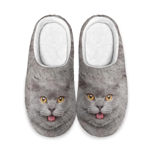 Mateju Damen Herren Hausschuhe Winter Kuschelige Warm Unisex Pantoffeln, Katze Drucken Weicher Plüschfutter Drinnen Draußen Zuhause Slipper mit Rutschfester Gummisohle von Mateju