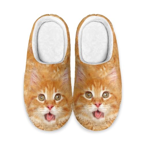 Mateju Damen Herren Hausschuhe Winter Kuschelige Warm Unisex Pantoffeln, Katze Drucken Weicher Plüschfutter Drinnen Draußen Zuhause Slipper mit Rutschfester Gummisohle von Mateju