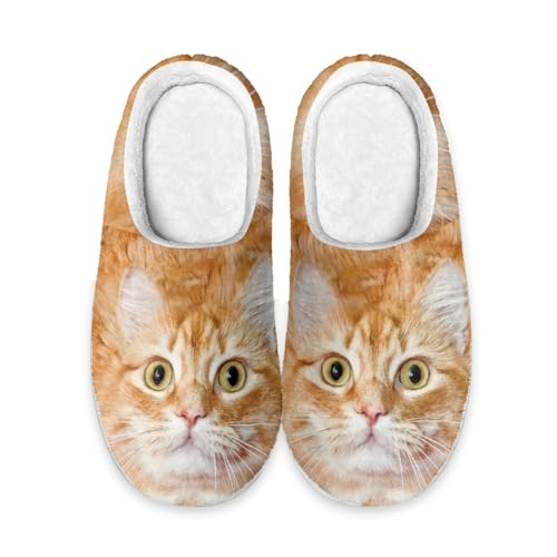Mateju Damen Herren Hausschuhe Winter Kuschelige Warm Unisex Pantoffeln, Katze Drucken Weicher Plüschfutter Drinnen Draußen Zuhause Slipper mit Rutschfester Gummisohle von Mateju