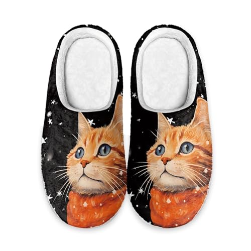 Mateju Damen Herren Hausschuhe Winter Kuschelige Warm Unisex Pantoffeln, Katze Drucken Weicher Plüschfutter Drinnen Draußen Zuhause Slipper mit Rutschfester Gummisohle von Mateju