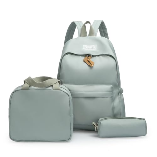 Mateju Einfarbig Schulrucksack,Rucksack Damen Herren, Schulrucksack Teenager, Rucksack Kinder,Leichtgewicht Schulrucksack-mit Lunchtasche Federmäppchen (Grün) von Mateju