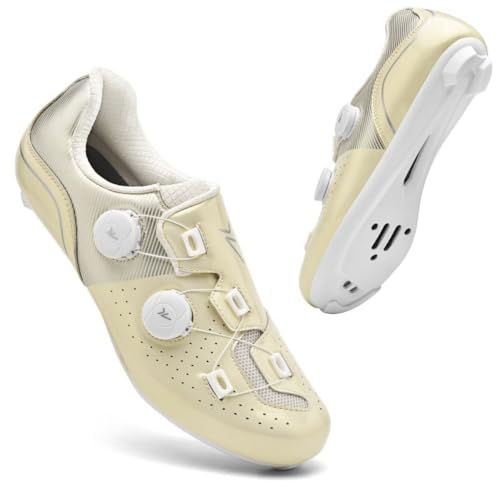 Mateju Fahrradschuhe Herren,Damen Rennradschuhe SPD/SPD-SL/Look Delta Radsportschuhe Kompatibel Atmungsaktive Leicht Spinning Radsportschuhe -Modell A5 (Gold,44) von Mateju