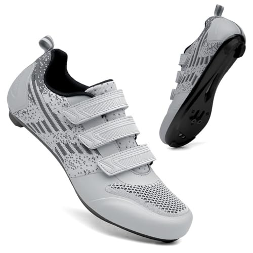 Mateju Fahrradschuhe Herren,Damen Rennradschuhe SPD/SPD-SL/Look Delta Radsportschuhe Kompatibel Atmungsaktive Leicht Spinning Radsportschuhe -Stil A9 (Grau,45) von Mateju