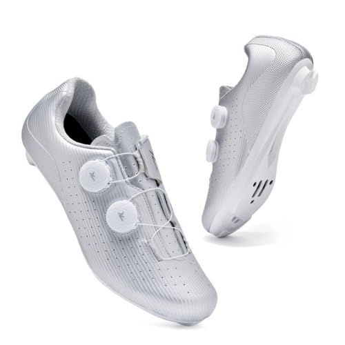 Mateju Fahrradschuhe Herren,Damen Rennradschuhe SPD/SPD-SL/Look Delta Radsportschuhe Kompatibel Atmungsaktive Leicht Spinning Radsportschuhe -XT200 (Silber,43) von Mateju