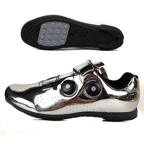 Mateju Fahrradschuhe Herren Damen Ohne klick, 36-47EU Fahrradschuhe Herren Damen mit Gummisohle rutschfeste Atmungsaktive No-Lock für Outdoor Radschuhe (39,3338 Silber) von Mateju